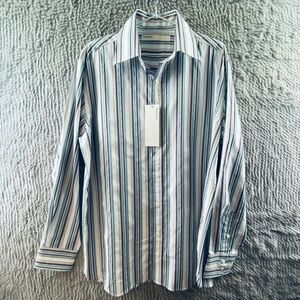 Perry Ellis Men's Dress Shirt Long Sleeve Portfolio Collection BlueBrownWhite M